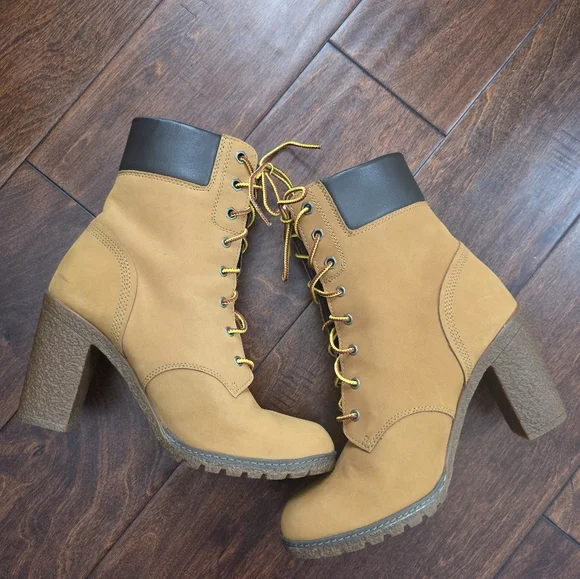 Timberland Glancy Wheat Nubuck Leather Heeled Lace Up Boots - Picture 4 of 11